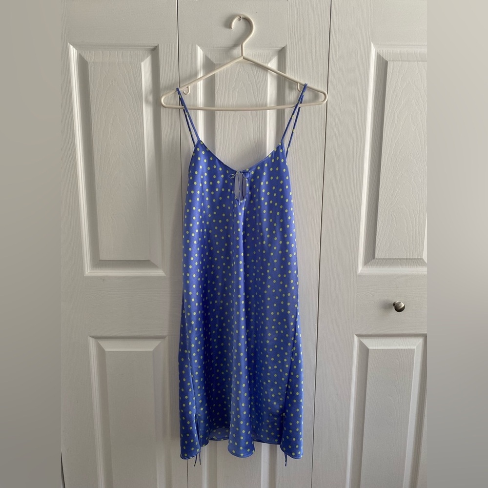 Satin Blue and Yellow Polka Dot Slip Dress
